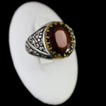 انگشتر گارنت نقره مردانه طرح خارزم