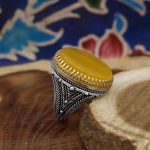 انگشتر شرف الشمس نقره مردانه طرح دورطلایی فاخر یاشار+ حکاکی - Image 3