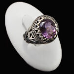 انگشتر آمیتیست الماس تراش نقره مردانه طرح شادمهر