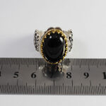 انگشتر عقیق مشکی نقره مردانه طرح دورطلایی علی ابن موسی الرضا - Image 2