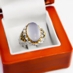 انگشتر نقره عقیق کبود یمنی مردانه طرح دورطلایی البرز - Image 3