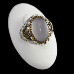 انگشتر نقره عقیق کبود یمنی مردانه طرح دورطلایی البرز