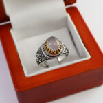 انگشتر نقره عقیق کبود یمنی مردانه طرح یا محمد - Image 3