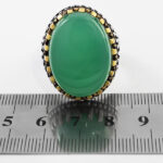 انگشتر عقیق سبز نقره مردانه طرح دور طلایی ثامر - Image 3