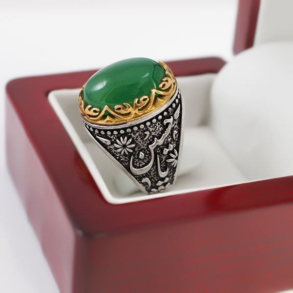 4-1-516 (green-agate-yahosein-yaabolfazl-men-ring) (2) انگشتر عقیق سبز مردانه نقره مجلسی
