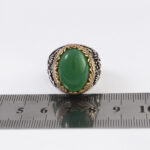 انگشتر عقیق سبز نقره مردانه طرح دور طلایی یا حسین یا ابوالفضل - Image 2