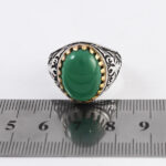 انگشتر عقیق سبز مردانه نقره طرح دورطلایی فاخر شاهانه - Image 3