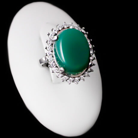 انگشتر عقیق سبز نقره زنانه طرح جواهر