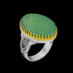 انگشتر عقیق سبز نقره مردانه طرح فاخر دور طلایی یزدان - Image 4