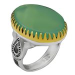 انگشتر عقیق سبز نقره مردانه طرح فاخر دور طلایی یزدان