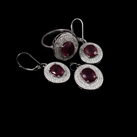 نیم ست یاقوت سرخ الماس تراش نقره زنانه طرح چشمه