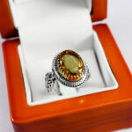 انگشتر الکساندریت الماس تراش نقره مردانه طرح دور طلایی کامران - Image 3