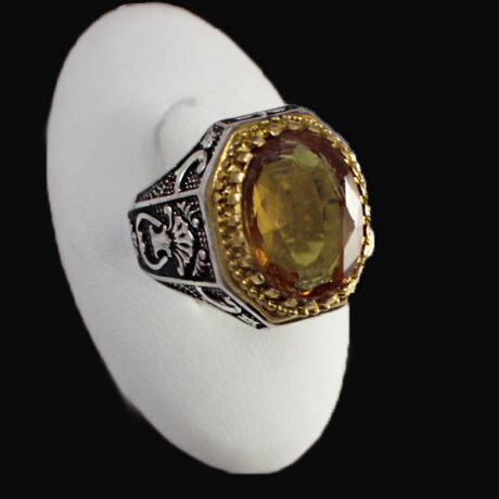 انگشتر الکساندریت الماس تراش نقره مردانه طرح دور طلایی دانیار