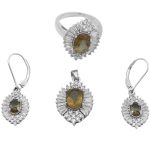 نیم ست الکساندریت الماس تراش نقره زنانه طرح دایانا