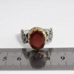 انگشتر گارنت نقره مردانه طرح دور طلایی قدیر - Image 3