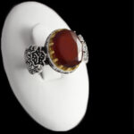 انگشتر گارنت نقره مردانه طرح دور طلایی قدیر