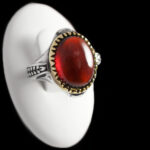 انگشتر گارنت نقره مردانه طرح دور طلایی کسرا