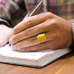 انگشتر شرف الشمس نقره مردانه طرح دورطلایی فاخر ثاقب + حکاکی - Image 4