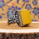 انگشتر شرف الشمس نقره مردانه طرح دورطلایی فاخر ثاقب + حکاکی - Image 6