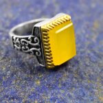 انگشتر شرف الشمس نقره مردانه طرح دورطلایی فاخر ثاقب + حکاکی - Image 2