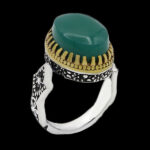 انگشتر عقیق سبز نقره مردانه طرح دورطلایی سهیل