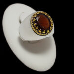 انگشتر نقره فیلی مردانه طرح دور طلایی سام با سنگ گارنت الماس تراش