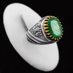 انگشتر زمرد الماس تراش نقره مردانه طرح آرکا