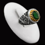 انگشتر زمرد الماس تراش نقره مردانه طرح باقر العلوم