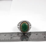 انگشتر زمرد الماس تراش نقره مردانه طرح دور طلایی سیسو - Image 2