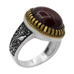 انگشتر گارنت نقره مردانه طرح دور طلایی زهیر