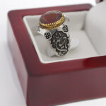 انگشتر گارنت نقره مردانه طرح دور طلایی یا حسین (ع) - Image 3