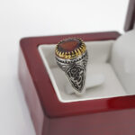 انگشتر گارنت الماس تراش نقره مردانه طرح دور طلایی یا عباس - Image 2