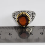 انگشتر گارنت الماس تراش نقره مردانه طرح دور طلایی یا عباس - Image 3