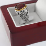 انگشتر گارنت نقره مردانه طرح دور طلایی صلوات - Image 3