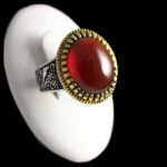 انگشتر گارنت نقره مردانه طرح دور طلایی زهیر - Image 4