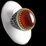 انگشتر گارنت نقره مردانه طرح دور طلایی یا اباالفضل