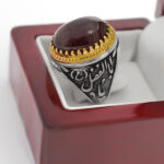 انگشتر گارنت نقره مردانه طرح دور طلایی یا اباالفضل - Image 3