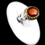 انگشتر نقره مردانه طرح دور طلایی همایون با سنگ گارنت الماس تراش