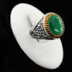 انگشتر زمرد الماس تراش نقره مردانه طرح زینب کبری (س)