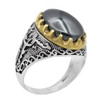 انگشتر حدید صینی نقره مردانه طرح یاحسین (ع) + حکاکی