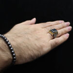 انگشتر نقره مردانه طرح ثاقب با سنگ حدید صینی+حکاکی - Image 9