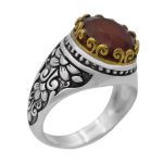 انگشتر گارنت الماس تراش نقره مردانه طرح دور طلایی فرینام