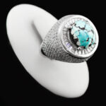 انگشتر فیروزه نیشابوری نقره زنانه طرح اطلسی