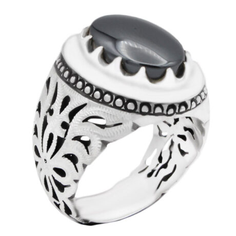 انگشتر حدید صینی نقره دست ساز مردانه طرح فاخر دور چنگ + حکاکی