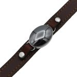 دستبند نقره چرم طبیعی مردانه و زنانه قهوه ای با نگین حدید صینی + حکاکی