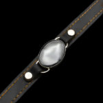 دستبند نقره چرم طبیعی مشکی مردانه و زنانه با نگین حدید صینی + حکاکی - Image 2