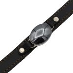 دستبند نقره چرم طبیعی مشکی مردانه و زنانه با نگین حدید صینی + حکاکی