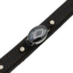 دستبند نقره چرم طبیعی طرح دولایه مشکی زنانه و مردانه با نگین حدید صینی + حکاکی