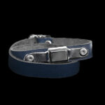 دستبند نقره چرم طبیعی طرح سرمه ای بلند کلاسیک زنانه و مردانه با نگین حدید صینی+ حکاکی - Image 3