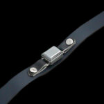 دستبند نقره چرم طبیعی طرح سرمه ای بلند کلاسیک زنانه و مردانه با نگین حدید صینی+ حکاکی - Image 2